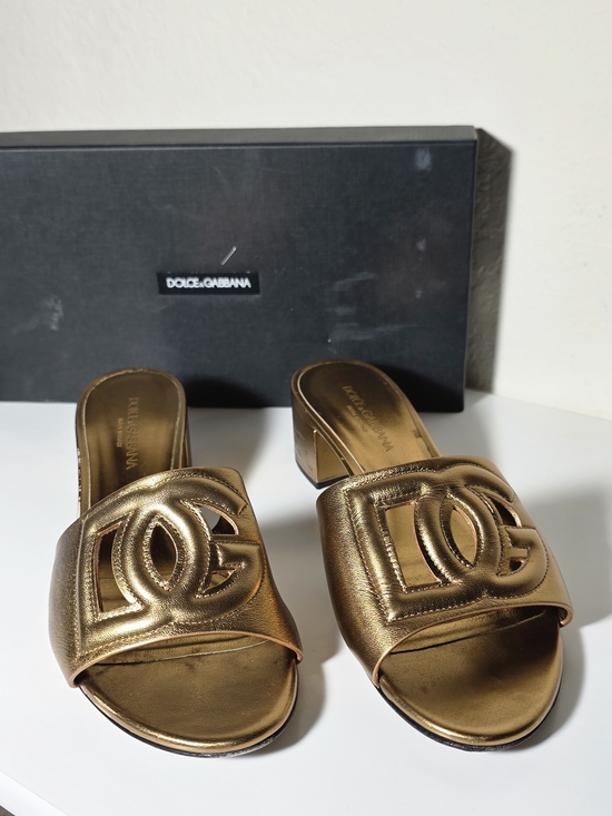 Dolce & Gabbana Shoes - Dolce&Gabbana  Cutout DG Metallic Leather Mule Sandals Size 9 (39)